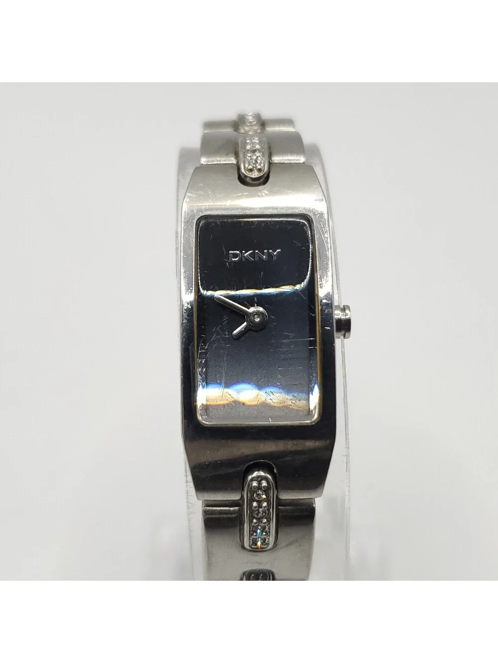 DKNY Tank Black Dial Rhinestone 7j Womens Watch 13mm New Battery